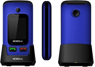 Telefoni për të moshuar Mobiola MB610, me kapak, stacion karikimi, blu