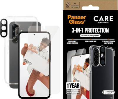 Set mbrojtës CARE by PanzerGlass Flagship 3 në 1 për Samsung Galaxy A56 5G, xham mbrojtës, maskë plastike, transparent
