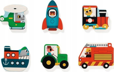 Puzzle druri Djeco Puzzlo Vroom, mjete transporti, edukativ, shumëngjyrësh