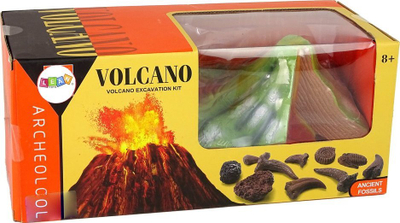 Set edukativ për gërmim vullkani Volcano Excavation Kit, 17 x 13 x 9 cm, me fosile dinosauri, shumëngjyrësh