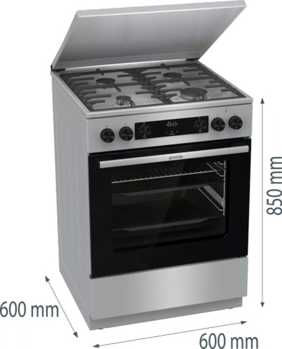 Shporet me gaz dhe furrë elektrike Gorenje G600 GKS6C71XF, 4 vatra, 71L, inox