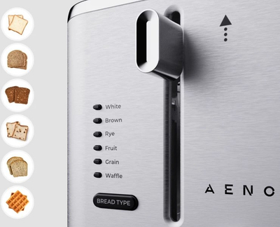 Toster Aeno Mechanical Control, 800W, çelik inoksi, argjendtë