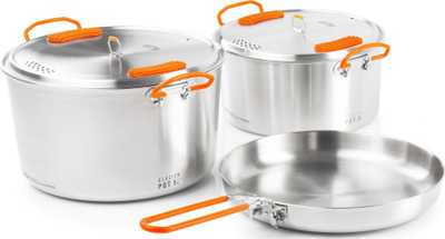 Set gatimi kampingu GSI Outdoors Glacier Stainless Base Camper Large, inoks 18/8, për 4 veta, argjendtë