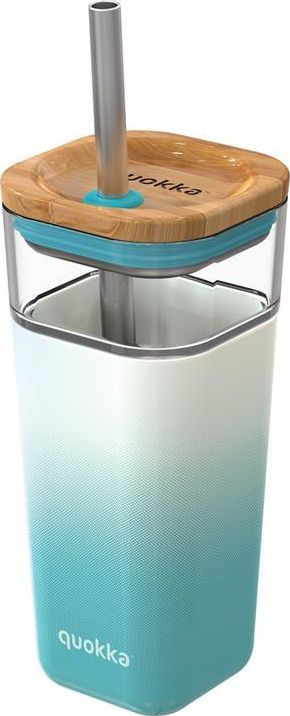 Gotë qelqi Quokka Mug me pipëz, 540ml, me pipëz inoksi, Teal Gradient