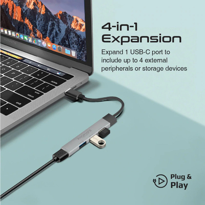 USB hub ProMate LiteHub-4i, 4 në 1, USB-C në 4x USB-A, ngjyrë argjendi