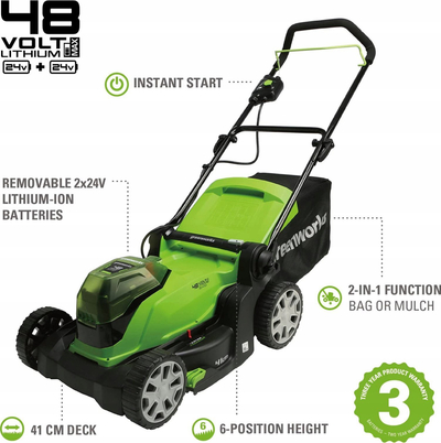 Kositëse bari Greenworks G24X2LM41K2x, 41cm, 2x24V 2Ah, e gjelbër