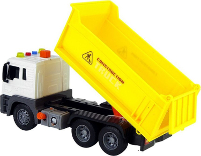 Kamion lodër LeanToys Tipper Truck 1:16, rimorkio që ngrihet, me drita edhe zë, i verdhë