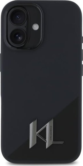 Kapak telefoni Karl Lagerfeld Silicone Shadow Metal Initial MagSafe për iPhone 16 6.1", silikoni, i zi