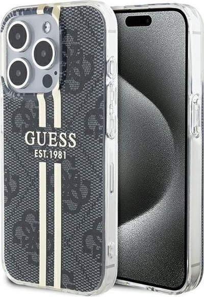Kapak mbrojtës Guess IML 4G Gold Stripe për iPhone 15 Pro Max 6.7", i zi