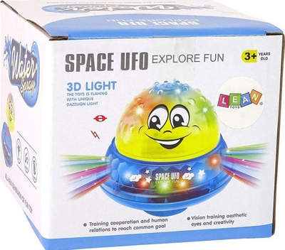 Lodër për banjo Leantoys Space UFO, me drita LED, me spërkatje uji, e verdhë