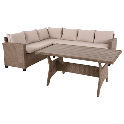Set mobilje kopshti Carson HM6078.02, divan qoshe 6 persona, tavolinë PS wood, ngjyrë mocha