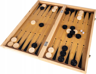 Set lojrash 3 në 1 Chess Checkers Backgammon Tryktrak, palosës, dru, ngjyrë natyrale