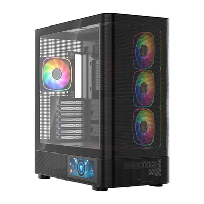 Kuti gaming MODECOM Volcano AQ400 ARGB, MIDI Tower, 4 ventilatorë ARGB, e zezë