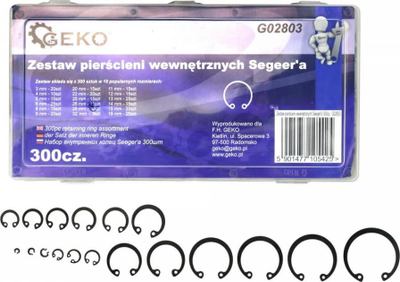 Set unaza mbajtëse GEKO, 300 copë, diametër 3-32 mm