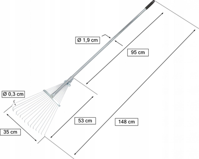Kosë kopshti me tela Gardenia Adjustable Wire Rake, gjerësi e rregullueshme, dorezë metalike me kapje gome