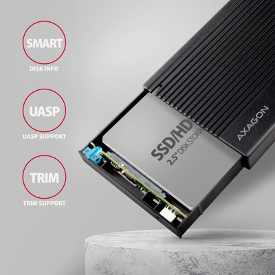 Kuti e jashtme Axagon EE25-GTR, për disqe 2.5" SSD / HDD, USB 3.2 Gen 2, ngjyrë argjendi