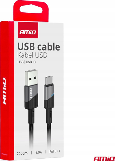 Kabllo karikimi AMiO 03924, USB në USB Type C, 2m, 3A, zi gri