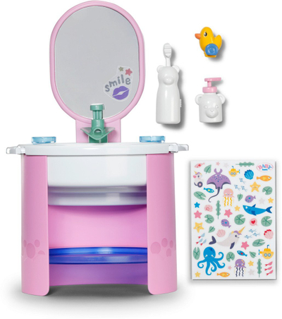 Lavaman lodër Baby Born Hand Washbasin, me rubinet pompë, me aksesorë higjiene, shumëngjyrësh