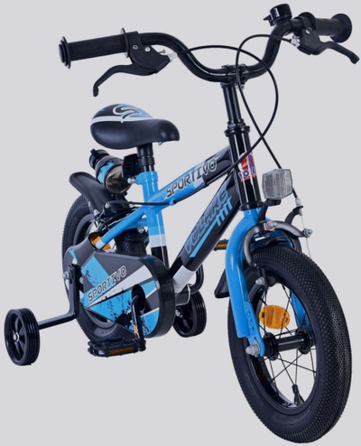 Biçikletë fëmijësh Volare Sportivo 12", me rrota ndihmëse, blu e zezë