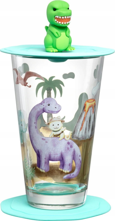 Set enësh për kalamoj Leonardo Bambini Adventure, gotë plastike me kapak, nënstresë silikoni shumëngjyrëshe
