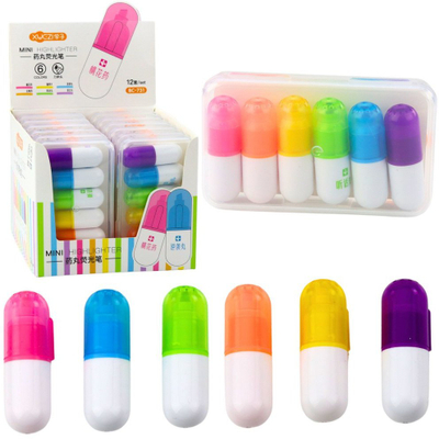 Set mini markerë highlighter, 6 copë, ngjyra intensive, me kuti plastike