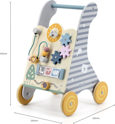 Karrocë edukative druri Viga Toys PolarB 44028, me lojëra, shumëngjyrëshe