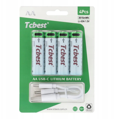 Bateri të rikarikueshme Tcbest R6 AA, 950mAh, USB C, set 4 copë