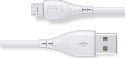 Kabllo USB T-Phox USB A në microUSB, 1.2m, e bardhë