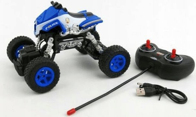 Lodër quad policie me telekomandë Dromader Police Quad R/C 130-1324051, USB, goma të mëdhaja, blu