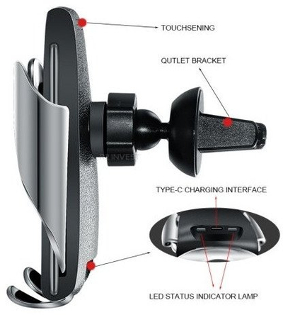 Mbajtëse celulari për makinë RoGer S5, karikim wireless, 10W