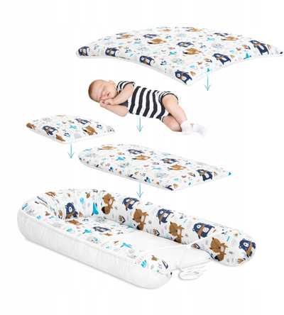 Set për bebe Infant Cocoon Nest Large, fole e madhe me dyshek, jastëk dhe batanije swaddle, pambuk, e bardhë