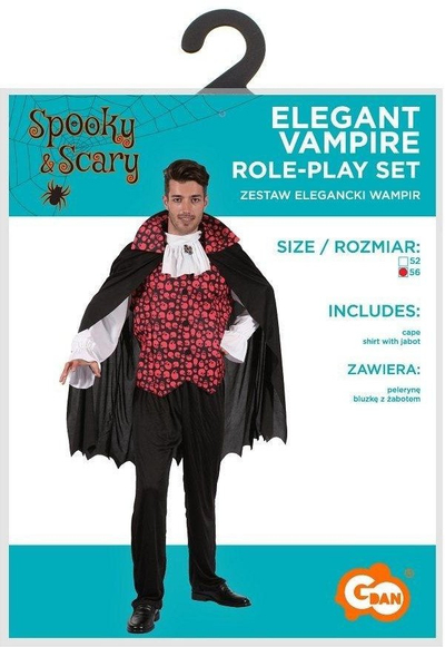 Kostum për të rritur Godan Elegant Vampire, masa 56, i zi me të kuqe