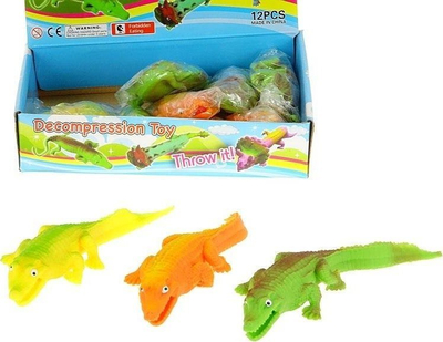 Lodër squishy krokodil Adar, 15cm, set me 12 copë, shumëngjyrëshe
