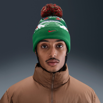 Kapelë dimërore Peak Winter Wonderland Beanie, me pompon të heqshëm, e gjelbër me të bardhë dhe të kuqe
