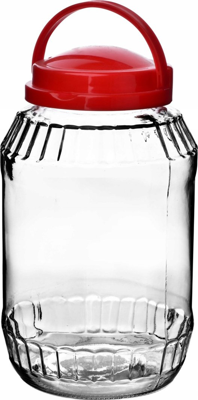 Kavanoz kuzhine Basic Kitchen 3.1L, xham, kapak me dorezë, i kuq