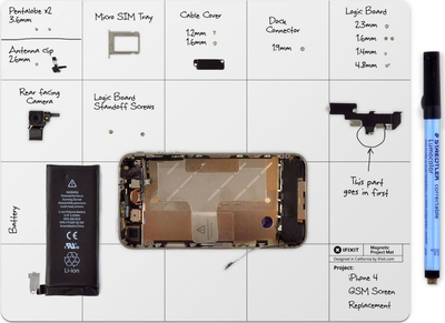 Магнетен подлога за проекти iFixit Pro, 20 x 25 cm, површина за бришење на суво, бела