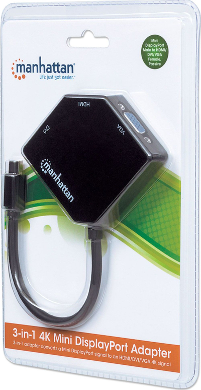 Adapter video 3 në 1 Mini DisplayPort, HDMI DVI VGA, 4K
