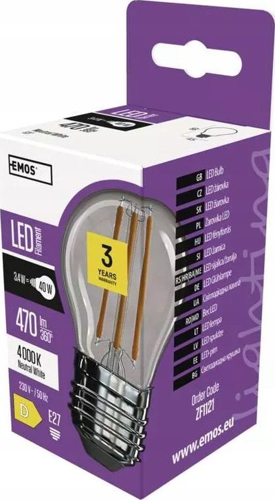 Llampë LED EMOS Filament Mini Globe, 3.4W E27, 4000K, e bardhë neutrale