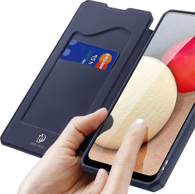 Këllëf telefoni Dux Ducis Skin X, për Samsung Galaxy A02s, tip flip me këmbëz për me e mbajt, blu e errët