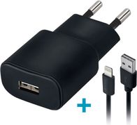Karikues rrjeti Forever TC-01, USB 2A, kabllo Lightning 1.2m, i zi