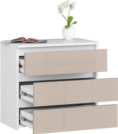 Komodinë anës krevati CLP Modern, 3 sirtarë, 60 cm, cappuccino me të bardhë