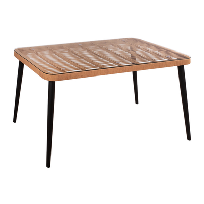 Tavolinë Allegra metalike wicker bezhë & xham 160×90×78 cm (HM5538), bezhë