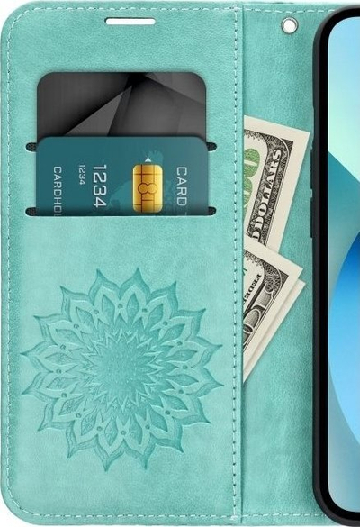 Futrollë telefoni Mezzo Book Mandala për Samsung Galaxy S23 FE, tip portofoli, lëkurë eko, jeshile