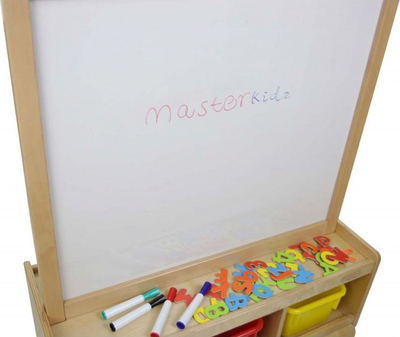 Dërrasë shkrimi Masterkidz me dy anë, magnetike, me rrota, dru natyral