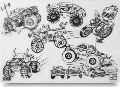 Tapet ngjyrosës FunnyMat Monster Trucks, i ripërdorshëm, 48 x 33.5 cm, bardh e zi