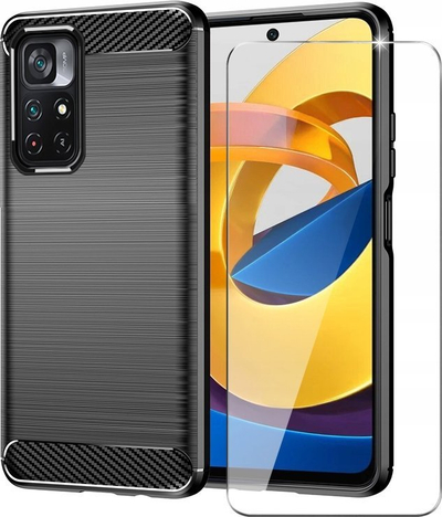 Mbulesë telefoni Forcell CARBON për Xiaomi Poco M4 Pro 5G, set me xham 9H, e zezë