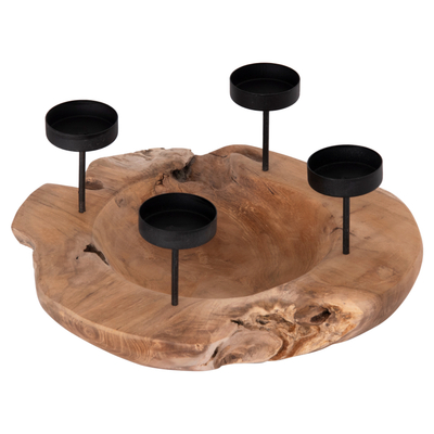 Mbajtës qirinjsh HomeMarkt Fran HM4390, dru teak, 30x7cm, bezhë
