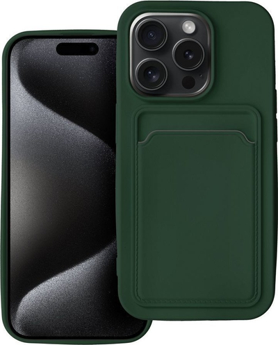Mbrojtëse me xhep për karta për iPhone 15 Pro, material i fortë, jeshile