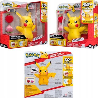 Lodër interaktive Pokemon Train and Play Deluxe Pikachu, 11 cm, 50+ reagime, e verdhë