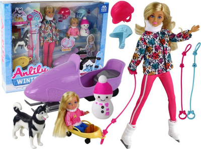 Kukull Anlily Winter Sports Leantoys, set sportiv dimri, flokë bjonde, shumëngjyrëshe